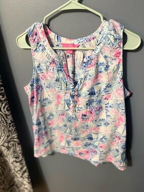 Lilly Pulitzer Floral Henley Tank Top - Pink & Blue